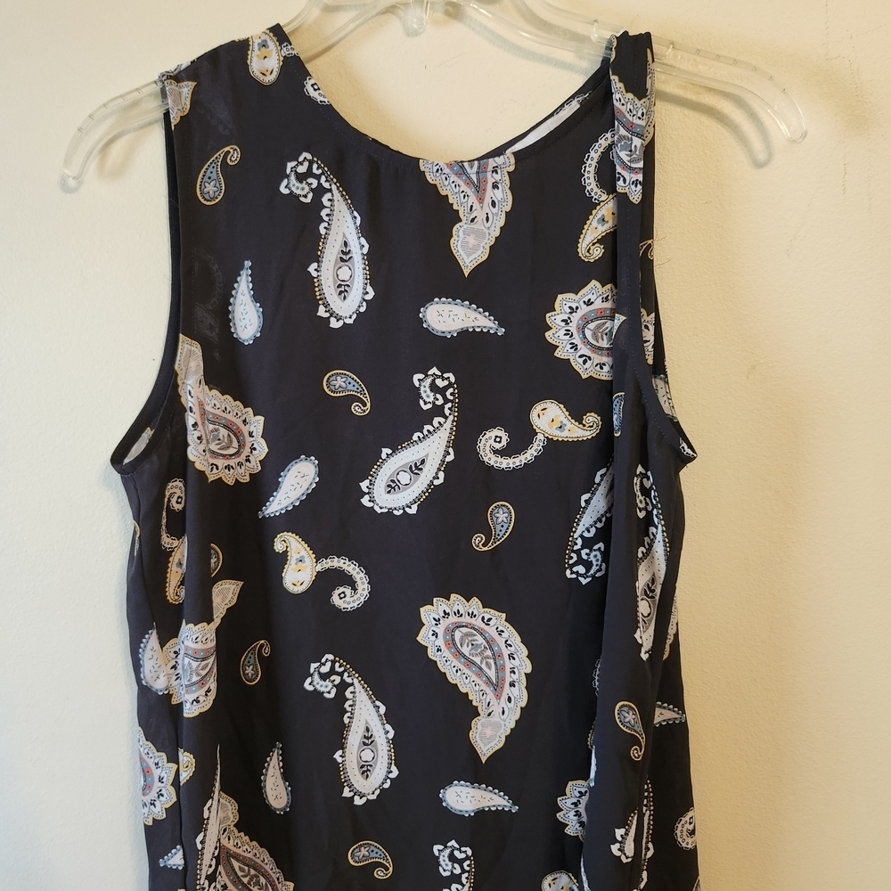 LOFT Black and Gold Paisley Bow Back Blouse